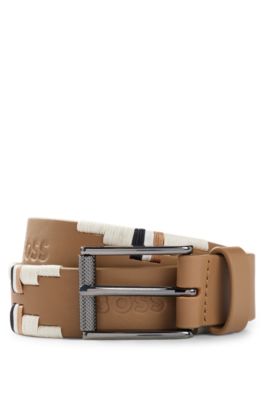 Equestrian polo belt with embroidered pattern, Beige