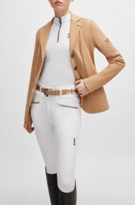 Equestrian polo belt with embroidered pattern, Beige