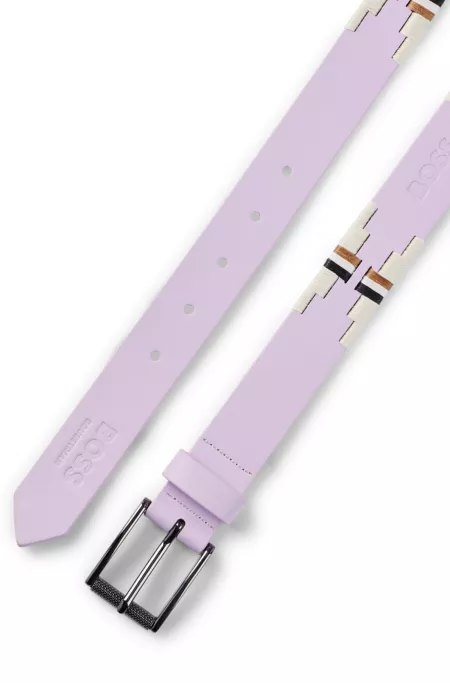 Equestrian polo belt with embroidered pattern