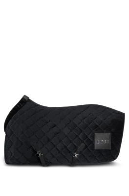 Equestrian velvet horse rug with faux sheepskin, Black