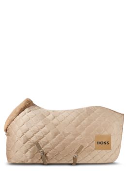 Equestrian velvet horse rug with faux sheepskin, Beige