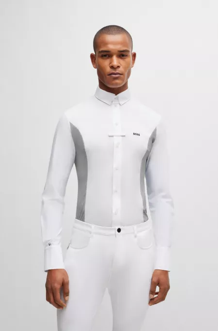 Equestrian tournament shirt with melange inserts