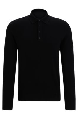 Polo de punto para equitaci&oacute;n en mezcla de cashmere y algod&oacute;n, Negro