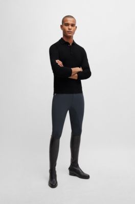 Equestrian logo-patch knit polo in cotton and cashmere, Black
