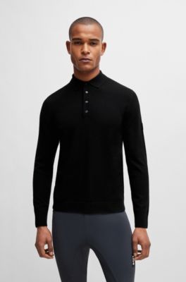 Equestrian logo-patch knit polo in cotton and cashmere, Black