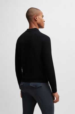 Equestrian logo-patch knit polo in cotton and cashmere, Black