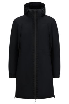 Equestrian logo-tape parka jacket with waterproof finish, Black