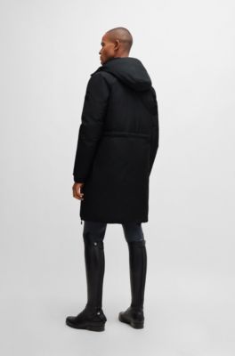 Equestrian logo-tape parka jacket with waterproof finish, Black