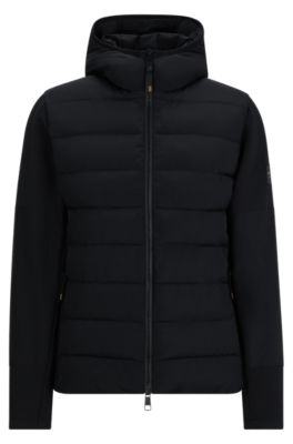 Equestrian hybrid puffer jacket with logo patch, Black