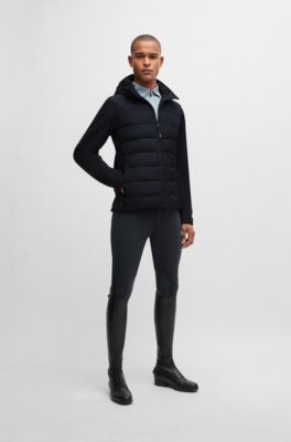 Equestrian hybrid puffer jacket with logo patch, Black