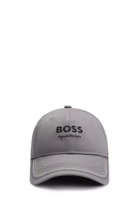 Equestrian leather-strap cap with embroidered logo