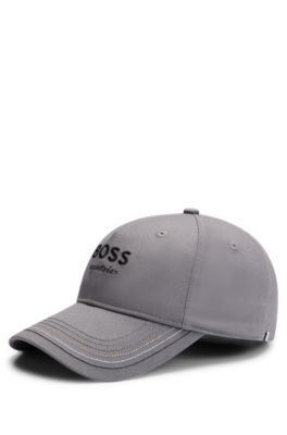 Equestrian leather-strap cap with embroidered logo, Silver