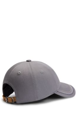Equestrian leather-strap cap with embroidered logo, Silver