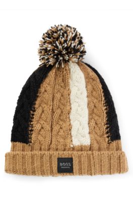 Equestrian lightweight bobble hat in signature colours, Beige