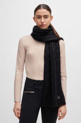 Equestrian logo-patch scarf with cable knit, Black