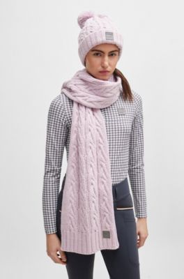 Equestrian logo-patch scarf with cable knit, Light Purple