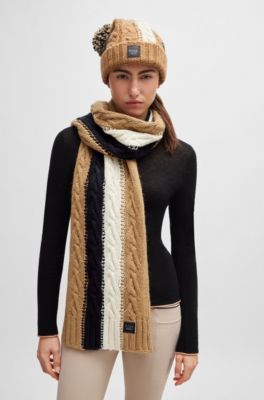 Equestrian signature-stripe scarf with cable knit