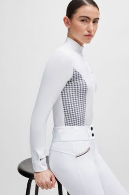 Equestrian show blouse with houndstooth inserts, Silver