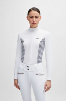 Equestrian show blouse with houndstooth inserts, Silver
