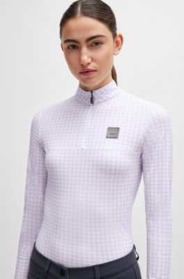 Equestrian houndstooth show top with zip neck, Light Purple