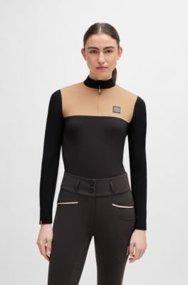Equestrian training top with colour-blocking, Brown