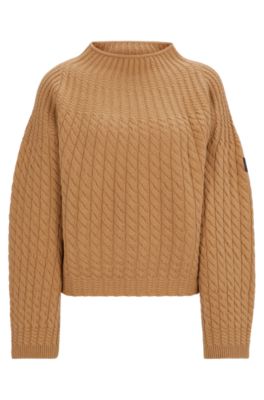Equestrian cropped sweater in wool and cashmere, Beige