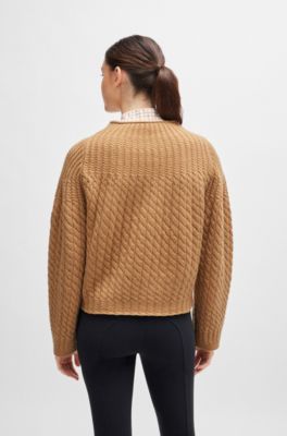 Equestrian cropped sweater in wool and cashmere, Beige