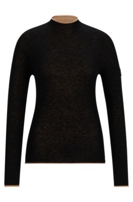 Equestrian soft-knit sweater with two-tone effect