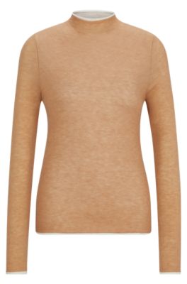 Equestrian soft-knit sweater with two-tone effect, Beige
