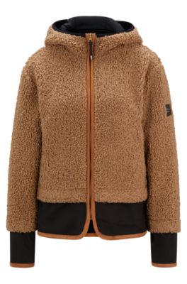 Equestrian mixed-material jacket in teddy fabric, Beige