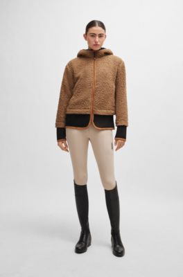 Equestrian mixed-material jacket in teddy fabric, Beige