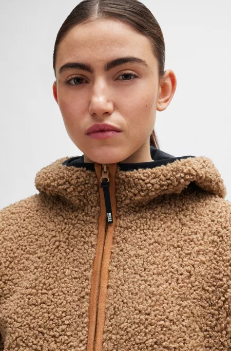 Equestrian mixed-material jacket in teddy fabric