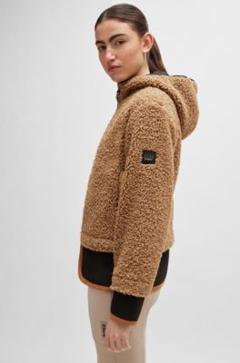 Equestrian mixed-material jacket in teddy fabric, Beige