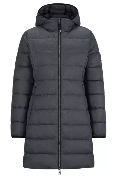 Equestrian mid-length puffer jacket with adjustable zips