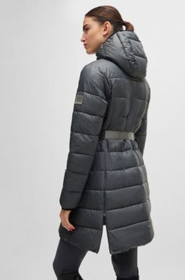 Equestrian mid-length puffer jacket with adjustable zips, Silver
