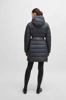 Equestrian mid-length puffer jacket with adjustable zips, Silver