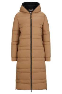 Equestrian long puffer jacket with side zips