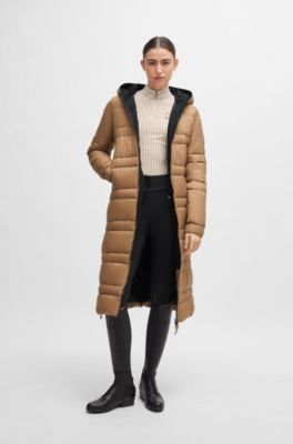Equestrian long puffer jacket with side zips