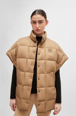 Equestrian down cape with fleece-lined pockets