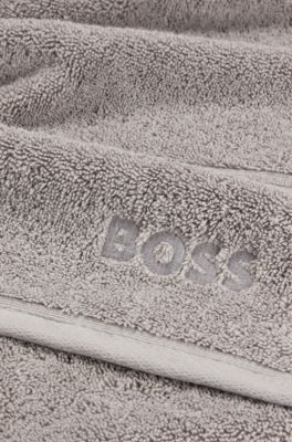 Cotton bath towel in silver with embroidered logo, Silver