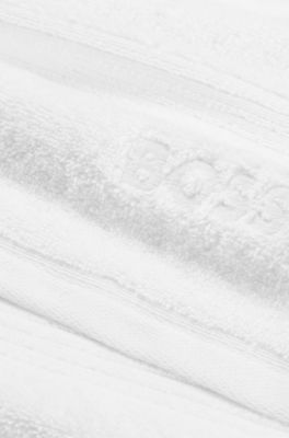 White cotton bath towel with embroidered logo, White