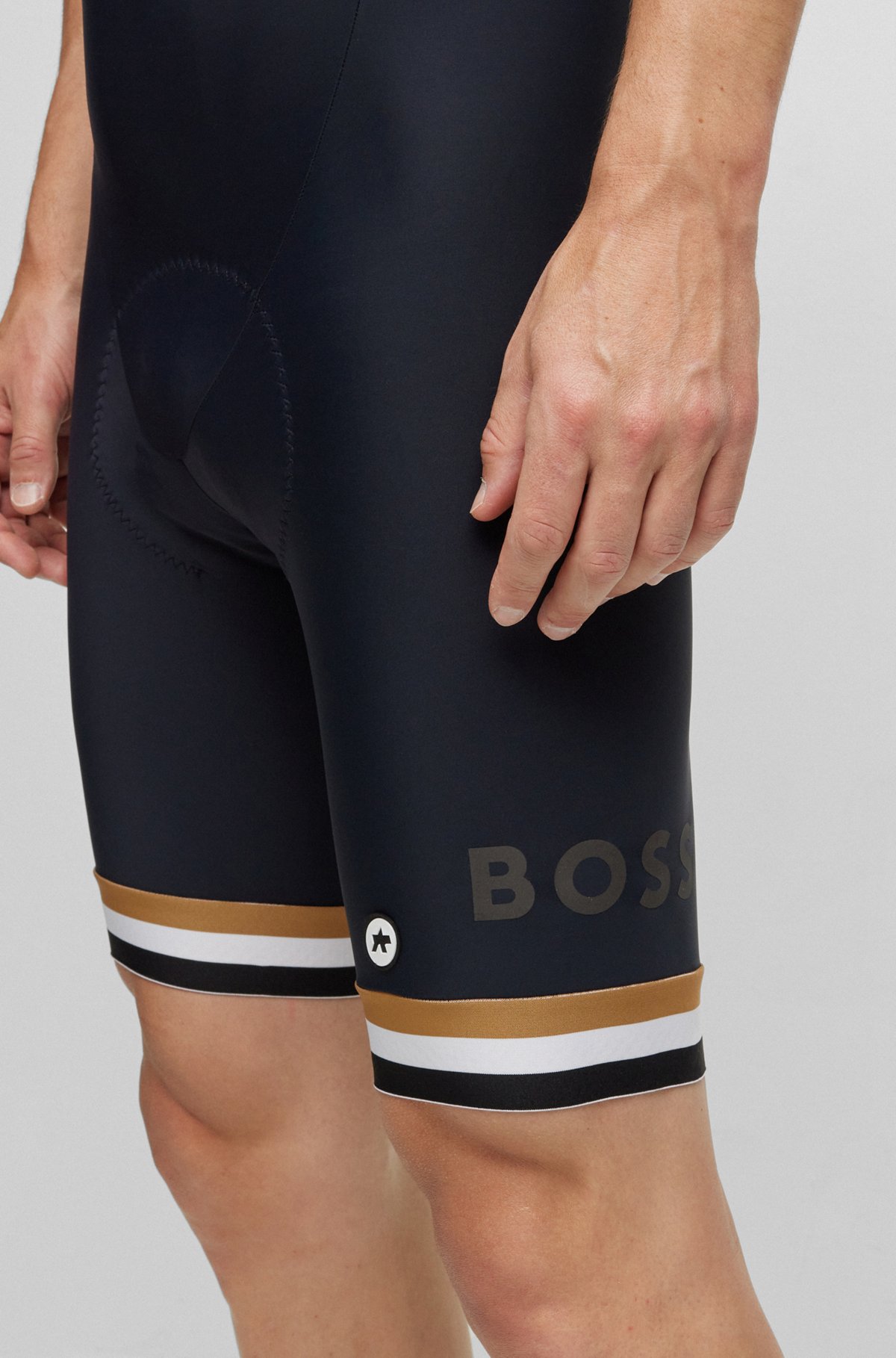 BOSS x ASSOS bib shorts with shock-absorbing foam inserts, Black