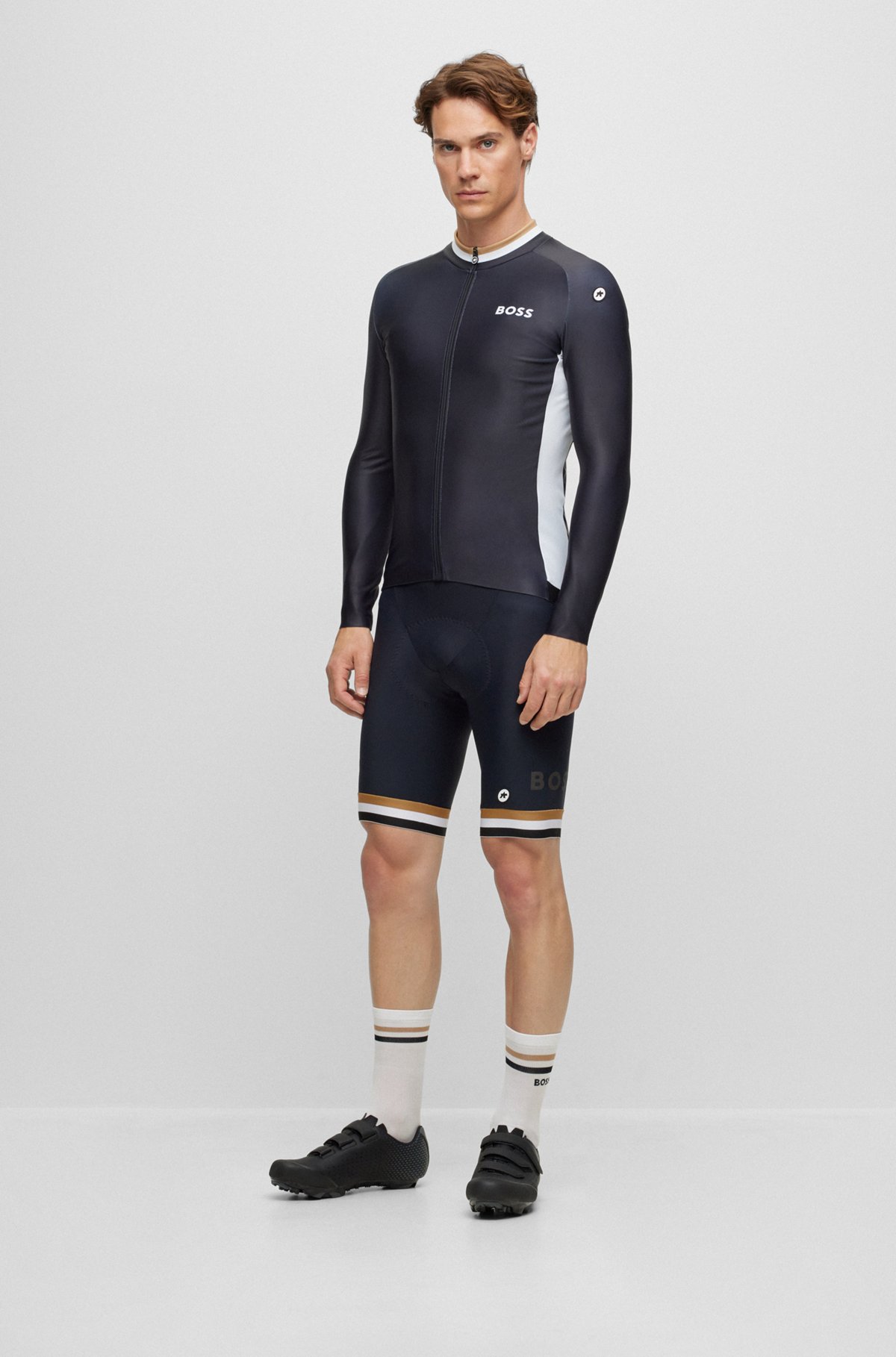  BOSS x ASSOS body-mapped jersey top with branding, Black