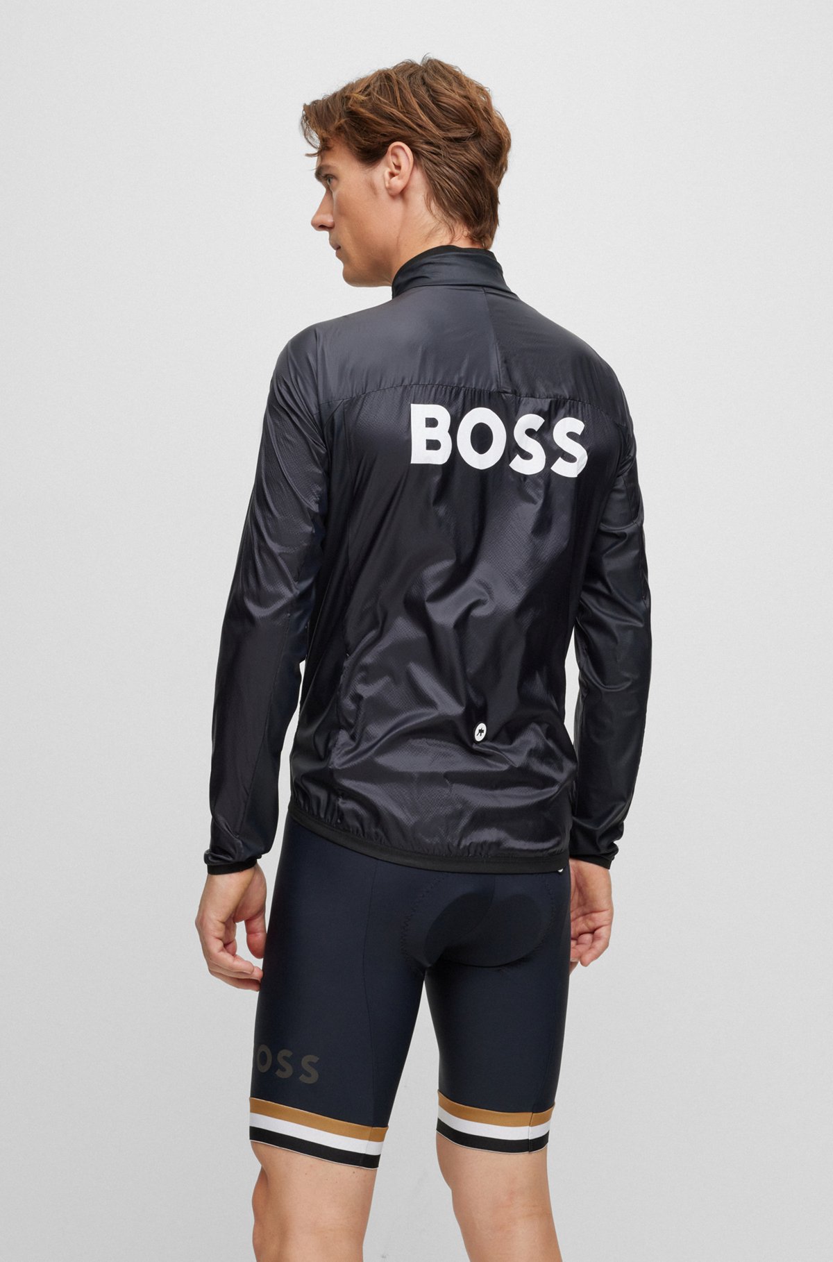 BOSS x ASSOS packable wind jacket with branding, Black
