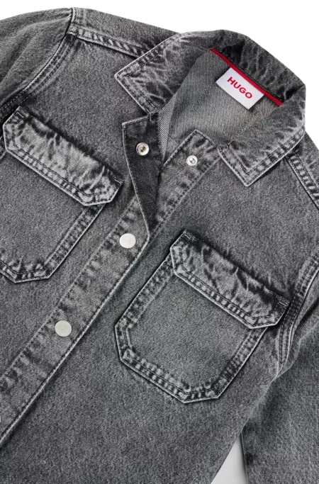 Kids' washed-black overshirt in cotton denim