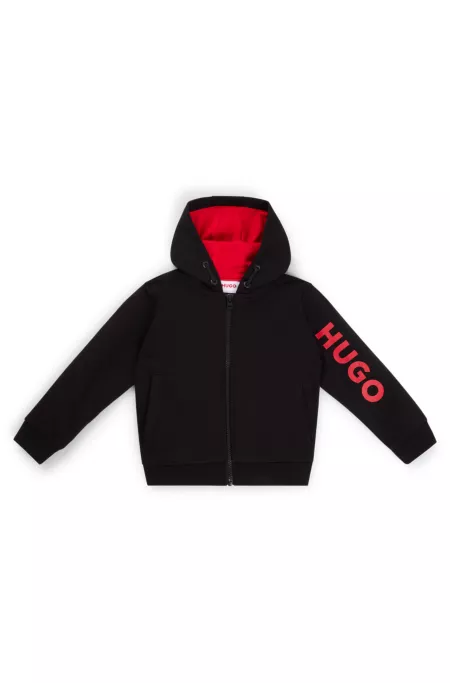 Kids' logo-print zip-up hoodie in a cotton blend