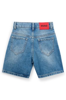 Kids' blue loose-fit shorts in cotton denim, Blue