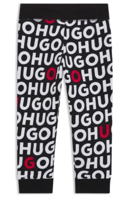 Kids' cotton-blend tracksuit bottoms with repeat-logo print, Patterned