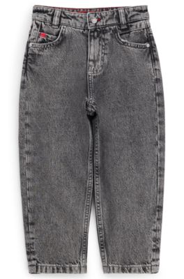 Kids' grey loose-fit jeans in cotton denim, Grey