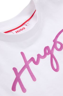 Kids' sleeveless cotton T-shirt with metallic logo, White